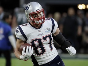 New England Patriots' Rob Gronkowski is our top-rated tight end in fantasy football this season. (AP PHOTO)