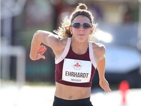 Triple jumper Caroline Ehrhardt competes during the Canadian Track & Field Championships in Ottawa on July 7, 2018 in this handout photo.