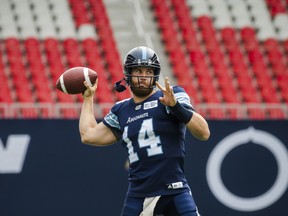 Toronto Argonauts quarterback McLeod Bethel-Thompson will try to lead his team to victory on Monday in Hamilton. (THE CANADIAN PRESS)