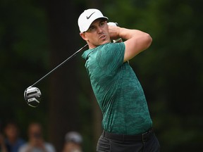 Brooks Koepka of the United States plays his shot from the 17th tee during the final round of the 2018 PGA Championship at Bellerive Country Club on Aug. 12, 2018 in St Louis, Mo.