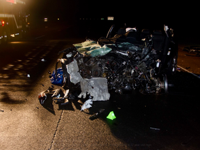 The remains of a wrong-way crash on Hwy. 404 on Aug. 6, 2018.