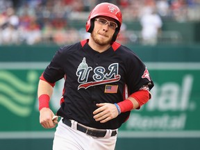 Danny Jansen of the Toronto Blue Jays and the U.S. Team rounds the bases after hitting a two-run home run against the World Team during the SiriusXM All-Star Futures Game at Nationals Park on July 15, 2018 in Washington, DC. (Rob Carr/Getty Images)