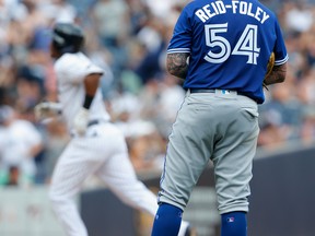 Jays pitcher Sean Reid-Foley got knocked around pretty badly in the early going against the Yanks. (Getty Images)