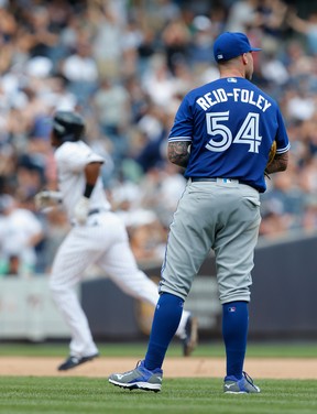 Jays pitcher Sean Reid-Foley got knocked around pretty badly in the early going against the Yanks. (Getty Images)