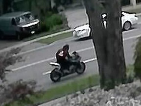 Investigators need help identifying this motorcyclist who is a suspect in a hit-and-run that injured an elderly pedestrian in Etobicoke on Wednesday, Aug. 29, 2018. (Toronto Police handout)