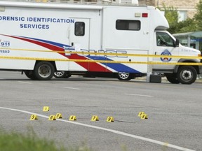 A man in his 20s was - became homicide 71 of the year - gunned down in a targeted shooting on Warden Ave. north of Danforth Rd. at Burn Hill Rd. at 4:47 a.m. Police are searching for a shooter and the driver who fled in a possible silver Nissan Altima on Friday August 31, 2018. Jack Boland/Toronto Sun/Postmedia Network