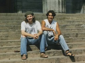 Gerald Butts and Justin Trudeau on the steps of the Arts Building at McGill. (Photo courtesy Gerald Butts)