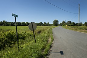 The beginning of Roxham Road, in Champlain, N.Y., where it intersects with the famous North Star Road â said to have been a guiding light to slaves on the run nearly two centuries ago. (Andre Malerba/The Washington Post)