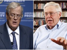 This combination of 2013 and 2012 file photos shows brothers David, left, and Charles Koch. (Phelan M. Ebenhack, Bo Rader/The Wichita Eagle via AP)