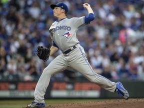 Starter Ryan Borucki, of the Toronto Blue Jays, delivers a pitch during the seventh inning of a game against the Seattle Mariners at Safeco Field on August 3, 2018 in Seattle, Washington. (Stephen Brashear/Getty Images)