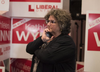 Shelley Laskin watches the poll results during the election night party at the Liberal campaign party at York Mills Gallery in Toronto on Thursday, June 7, 2018. (THE CANADIAN PRESS/ Tijana Martin)