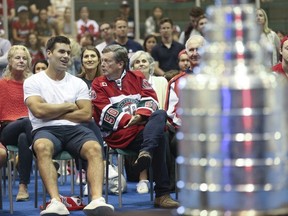 Tom Wilson of the Washington Capitals showed up at North Toronto Arena, with Toronto mayor John Tory on hand.  Wilson played hockey as a youth to give back to the community and show off the Stanley Cup to friends, family and the community where he grew up and played as the temperature outside soared to 41C with humidity on Sunday August 5, 2018. Jack Boland/Toronto Sun/Postmedia Network