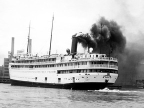 Launched at the Wyandotte ship yard in Michigan in late 1902, SS Tionesta was 360 feet in length (the Toronto Island ferry Trillium is 130 feet in length) and weighed 3,500 tons. With the opening of the fourth (and present) Welland Canal this package freight and passenger vessel was able to travel from the upper Great Lakes to Lake Ontario. In this view, SS Tionesta is seen visiting the Port of Toronto on June 17, 1931 more than a full year before the official opening of the canal on August 6, 1932. On board SS Tionesta were 350 delegates of the Ohio State Pharmaceutical Association who were visiting Toronto as part of the group’s 1932 convention.