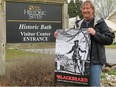 Historian, Blackbeard specialist and author Kevin P. Duffus holds a print of an old drawing of the notorious pirate at the Historic Bath Visitor Centre in Bath, N.C.