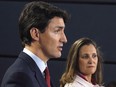 Prime Minister Justin Trudeau and Foreign Affairs Minister Chrystia Freeland speak at a press conference in Ottawa on Thursday, May 31, 2018.