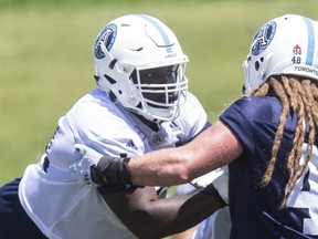 Offensive lineman, J'Michael Deane at Argos practice in Toronto, Ont. on July 5, 2017. Craig Robertson/Toronto Sun