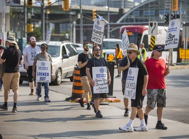 Locked out stagehands with IATSE Local 58, picket an entrance to Exhibition Place in Toronto, Ont. on Wednesday August 15, 2018. Ernest Doroszuk/Toronto Sun/Postmedia