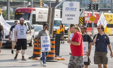 Locked out stagehands with IATSE Local 58, picket an entrance to Exhibition Place in Toronto, Ont. on Wednesday August 15, 2018. Ernest Doroszuk/Toronto Sun/Postmedia