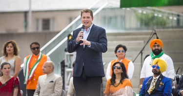 Leader of the Conservative Party of Canada Andrew Scheer addresses the crowd at the start of India Day Festival and Grand Parade in Toronto, Ont. on Sunday August 19, 2018. Ernest Doroszuk/Toronto Sun/Postmedia