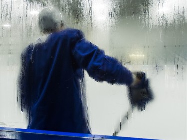 The temperature difference between a hot summer's day and a cold ice rink causes condensation on the glass during the Toronto Maple Leafs summer skate at the MasterCard Centre in Toronto, Ont. on Tuesday August 28, 2018. Ernest Doroszuk/Toronto Sun/Postmedia
