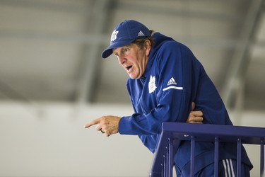 Toronto Maple Leafs head coach Mike Babcock keeps an eye on the ice during a summer skate at the MasterCard Centre in Toronto, Ont. Wednesday August 29, 2018. Ernest Doroszuk/Toronto Sun/Postmedia