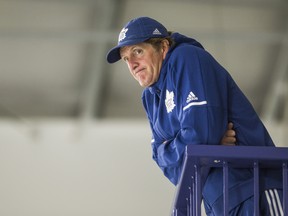 Toronto Maple Leafs head coach Mike Babcock keeps an eye on the ice during a summer skate at the MasterCard Centre in Toronto, Ont. Wednesday August 29, 2018. Ernest Doroszuk/Toronto Sun/Postmedia