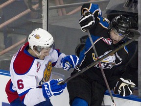 Hudson Elynuik (right) will be playing for the Leafs in the rookie showcase this weekend. (POSTMEDIA FILES)