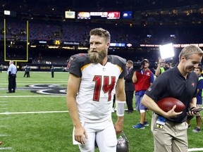 Tampa Bay Buccaneers quarterback Ryan Fitzpatrick led his team to a shocking upset of the Saints on Sunday. (AP PHOTO)