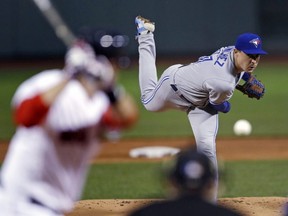 Blue Jays starting pitcher Aaron Sanchez delivers during first inning MLB action against the Red Sox at Fenway Park in Boston, Wednesday, Sept. 12, 2018.