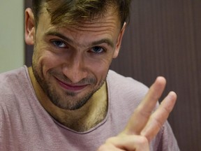 Russian Pussy Riot punk group member Pyotr Verzilov, who was recently jailed for 15 days in police cells after a pitch invasion at the World Cup final, attends an appeal hearing at a court in Moscow on July 23, 2018. (Vasily MAXIMOV/AFP)