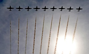 Canadian Forces Snowbirds take to the sky during the 69th annual Canadian International Air Show (CIAS)in Toronto on Saturday September 1, 2018. (Dave Abel/Toronto Sun/Postmedia Network)