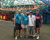 James Potvin, 10, is seen here with his mom, dad. the owner of Wonder Wheel Park and his bicycle team on Saturday, Sept. 1, 2018, after biking from Whitby, Ont., to New York, NY. (supplied photo)