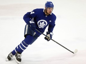 Auston Matthews skates up the ice during a Maple Leafs pre-season practice at the Mastercard Centre in Toronto on Thursday, Sept. 27, 2018. (DAVE ABEL/TORONTO SUN)