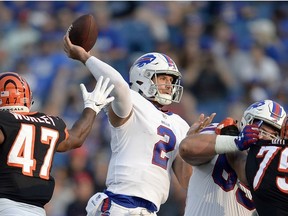 In this Aug. 26, 2018, file photo, Buffalo Bills quarterback Nathan Peterman (2) throws a pass during the second half of a preseason NFL football game against the Cincinnati Bengals, in Orchard Park, N.Y. (Adrian Kraus/AP)