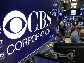 U.S. broadcaster CBS Corp. will open a television and film production hub in Toronto. The logo for CBS Corporation is displayed above a trading post on the floor of the New York Stock Exchange, Monday, July 30, 2018. The company says the hub will include six sound stages, offices and other technical facilities.