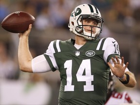 In this Aug 10, 2018, file photo, New York Jets quarterback Sam Darnold throws a pass during the first half of a preseason NFL football game against the Atlanta Falcons in East Rutherford, N.J.  (AP Photo/Adam Hunger, File)