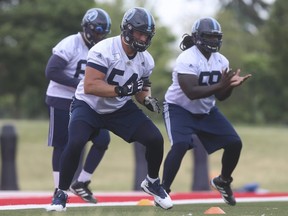 Argonauts Chris Van Zeyl  (54) attends practice in Toronto on June 18, 2018.