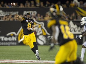 Hamilton Tiger-Cats quarterback Jeremiah Masoli trails only the Eskimos’ Mike Reilly for most passing yards in the CFL this season.THE CANADIAN PRESS/Peter Power ORG XMIT: pmp117