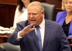 Premier Doug Ford speaks during question period after announcing his government will seek to create a select committee to investigate ÂLiberal waste and scandal at Queen’s Park in Toronto, Ont. on Monday September 24, 2018. Dave Abel/Toronto Sun/Postmedia Network