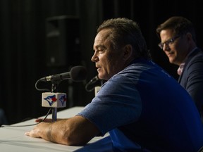 Blue Jays manager John Gibbons (right) addresses the media before his final home game, against the Houston Astros on Wednesday . (Ernest Doroszuk/Toronto Sun)