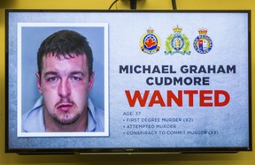 An image of Michael Graham Cudmore, 37, on display Thursday at Hamilton police headquarters. (Ernest Doroszuk/Toronto Sun)