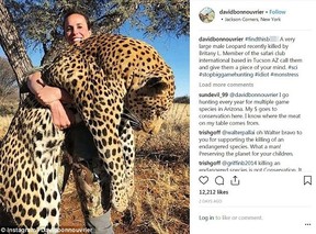 Opre went over the boards to defend friend and fellow big game hunter Britany Longoria, who posed with a leopard she just killed. INSTAGRAM