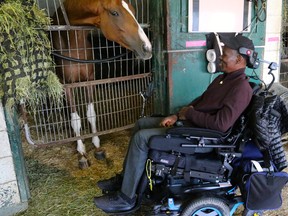 Former exercise rider Lanscott Fray was back at Woodbine for a visit recently. He has begun to get feeling back in his hands and feet.  Penelope Miller/photo