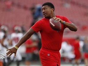 Buccaneers quarterback Jameis Winston gets in some reps before a preseason game against the Jaguars in Tampa, Fla., Aug. 30, 2018.