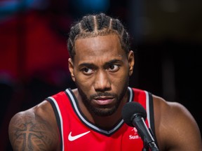 New Raptors star Kawhi Leonard appears at his introductory news conference on Monday. ERNEST DOROSZUK/TORONTO SUN