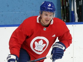 Zach Hyman of the Maple Leafs during a practice at the MasterCard Centre in Toronto on Sept. 27, 2018. (DAVE ABEL/Toronto Sun)