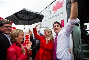 Leona Alleslev, the MP for Aurora-Oak Ridges-Richmond Hill, campaigning with Justin Trudeau in 2015