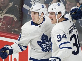 Auston Matthews (right) and Mitch Marner are part of what is being described by some as a stacked power-play unit for the Maple Leafs. (Graham Hughes/The Canadian Press)