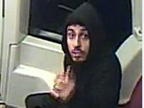 An image released by Toronto Police of one of two suspects in their investigation of a stabbing on a TTC streetcar on Sept. 1, 2018.