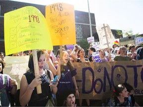 Students at Bloor Collegiate Institute walk out of class to protest sex-ed curriculum changes in Toronto on September 21, 2018.